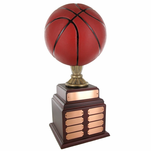 BASKETBALL PERPETUAL TROPHY, HEIGHT 20 INCHES, 9-1/2 INCH PAINTED BALL