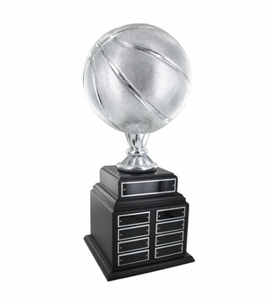 BASKETBALL PERPETUAL TROPHY, HEIGHT 20 INCHES, 9 INCH SILVER BALL