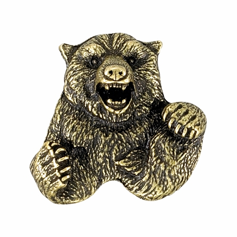 1-1/8 Inch in Height Bear Mascot Pin in Antique Brass