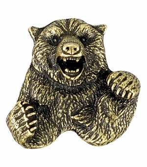 1-1/8 Inch in Height Bear Mascot Pin in Antique Brass