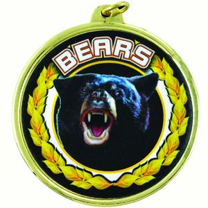 2-1/4 Inch in Diameter Round 'Bears' Sports Medal in Gold and Mylar with Customizable Back