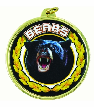2-1/4 Inch in Diameter Round 'Bears' Sports Medal in Gold and Mylar with Customizable Back