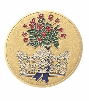 2-Inch in Diameter Round Etched-Enameled Metal Beauty Pagent Medallion Insert in Gold with Peel-and-Stick Back