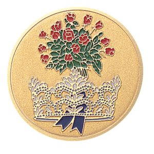 2-Inch in Diameter Round Etched-Enameled Metal Beauty Pagent Medallion Insert in Gold with Peel-and-Stick Back