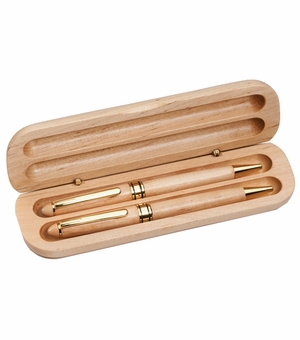 BIRCH WOOD PEN AND PENCIL IN BOX FOR LASER ENGRAVING