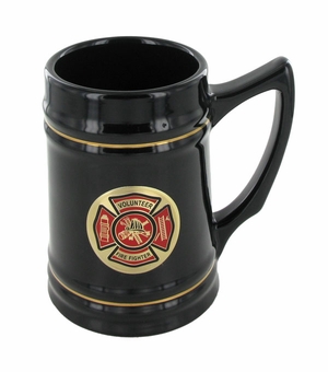 BLACK CERAMIC TANKARD WITH 2 INCH FIRE FIGHTER INSERT