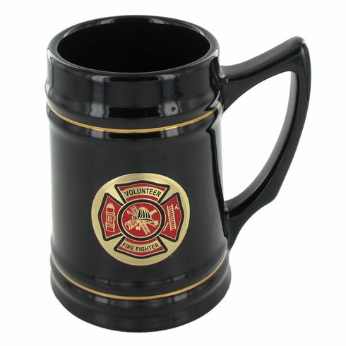 BLACK CERAMIC TANKARD WITH 2 INCH FIRE FIGHTER INSERT