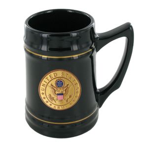 BLACK CERAMIC TANKARD WITH 2 INCH U.S. ARMY INSERT