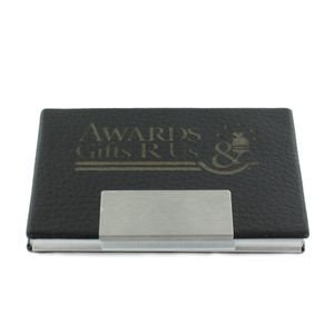 BLACK LEATHERETTE BUSINESS CARD CASE WITH SILVER ALUMINUM INSIDE