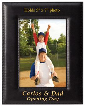 9-1/2 x 7-1/2 INCH BLACK VERTICAL LEATHERETTE PICTURE FRAME, HOLDS 5" X 7" PHOTO