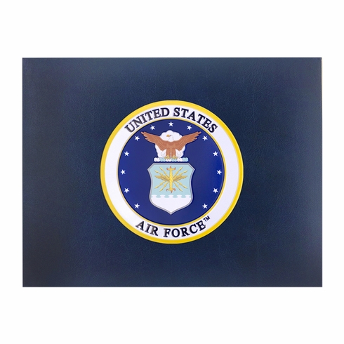 9 x 11-3/4 INCH BLUE PADDED CERTIFICATE HOLDER WITH 4 INCH UNITED STATES AIR FORCE INSIGNIA MEDALLION 