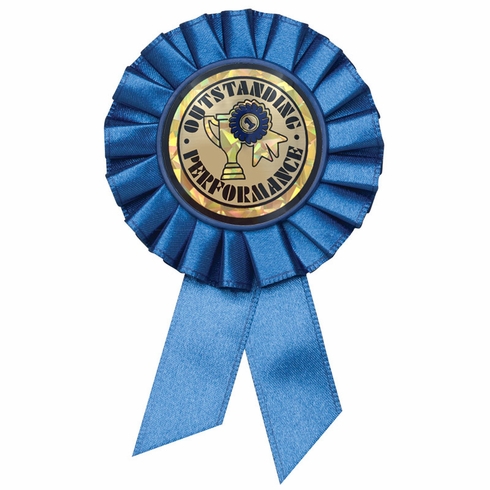 BLUE ROSETTE AWARD RIBBON WITH 2 INCH OUTSTANDING