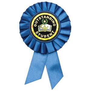 BLUE ROSETTE AWARD RIBBON WITH 2 INCH OUTSTANDING STUDENT MYLAR INSERT