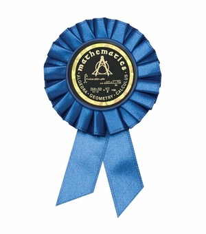 BLUE ROSETTE AWARD RIBBON WITH 2 INCH SCIENCE FAIR AWARD MYLAR INSERT