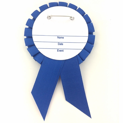 BLUE ROSETTE AWARD RIBBON WITH 2 INCH SPELLING BEE AWARD MYLAR INSERT