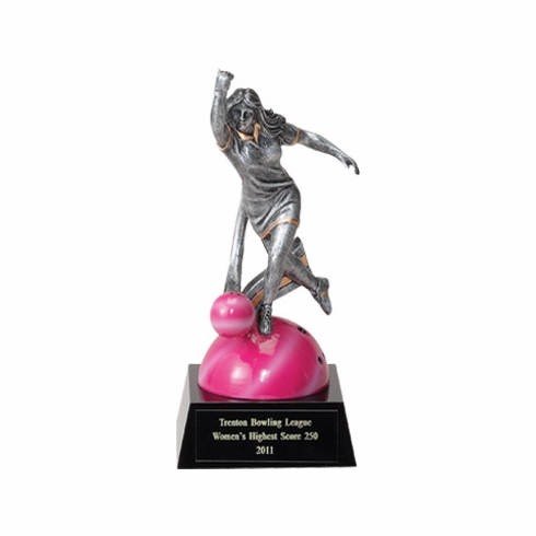BOWLER, FEMALE, 7 INCH FIGURE TROPHY