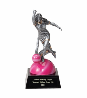 BOWLER, FEMALE, 7 INCH FIGURE TROPHY