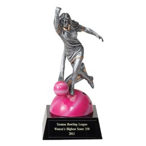 BOWLER, FEMALE, 7 INCH FIGURE TROPHY