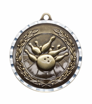 2 Inch Brass Bowling Medal in Gold, Silver, or Bronze with Customizable Back
