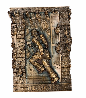 BRASS FIREMAN PLAQUE MOUNT, 5-3/4X8-1/4