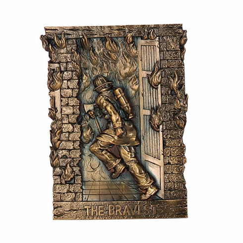 BRASS FIREMAN PLAQUE MOUNT, 5-3/4X8-1/4