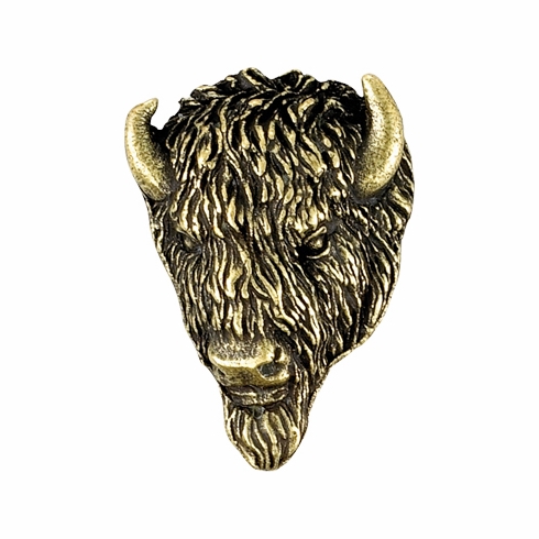 1-3/8 Inch in Height Buffalo Mascot Pin in Antique Brass
