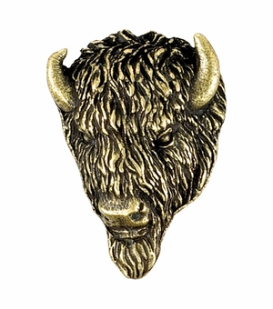 1-3/8 Inch in Height Buffalo Mascot Pin in Antique Brass