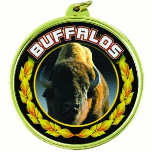 2-1/4 Inch in Diameter Round 'Buffalos' Sports Medal with Customizable Back in Gold and Mylar