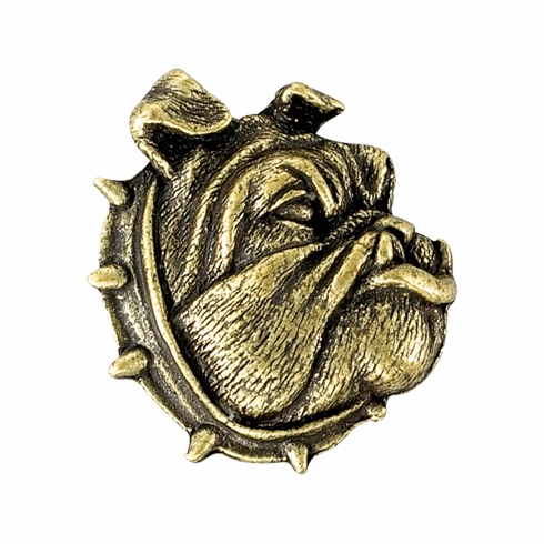 1-1/8 Inch in Height Bulldog Mascot Pin in Antique Brass