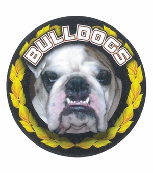 2 Inch in Diameter Round Gold 'Bulldogs' Sports Insert with Mylar Detailing