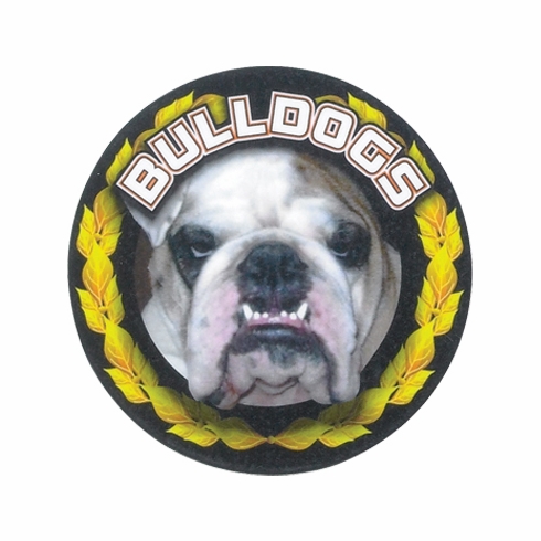 2 Inch in Diameter Round Gold 'Bulldogs' Sports Insert with Mylar Detailing