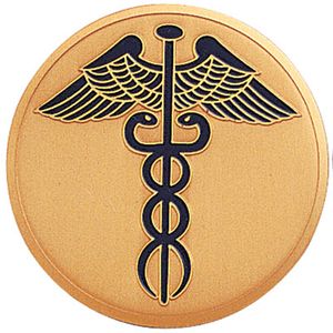 2-Inch in Diameter Round Etched-Enameled Metal Caduceus Themed Medallion Insert in Gold with Peel-and-Stick Back