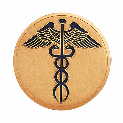 2-Inch in Diameter Round Etched-Enameled Metal Caduceus Themed Medallion Insert in Gold with Peel-and-Stick Back