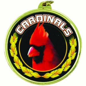 2-1/4 Inch in Diameter Round 'Cardinals' Gold and Mylar Sports Medal with Customizable Back