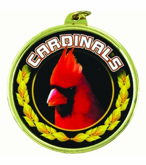 2-1/4 Inch in Diameter Round 'Cardinals' Gold and Mylar Sports Medal with Customizable Back