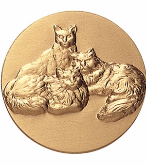 2-Inch in Diameter Round Metal Cats Themed Stamped Insert in Gold