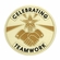 2-Inch in Diameter Round Etched-Enameled Metal Celebrating Teamwork Medallion Insert in Gold with Peel-and-Stick Back