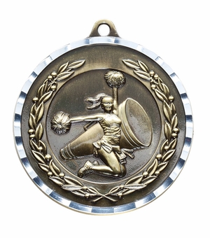 2 Inch Cheer Themed Diamond-Engraved Brass Medal with Customizable Back in Gold, Silver, or Bronze