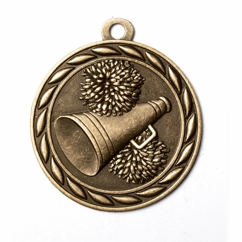 Metal 2-Inch in Diameter Round Cheerleading Medal with Cutomizable Back in Antique Brass