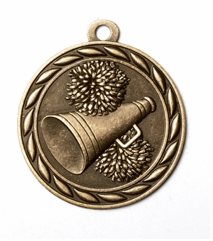Metal 2-Inch in Diameter Round Cheerleading Medal with Cutomizable Back in Antique Brass