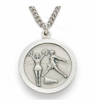 3/4 Inch Cheer Themed St. Christopher Sports Medal in Sterling Silver