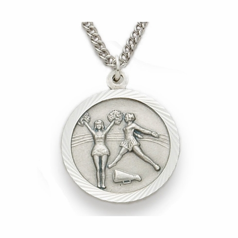 3/4 Inch Cheer Themed St. Christopher Sports Medal in Sterling Silver