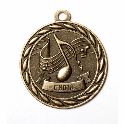 Metal 2-Inch in Diameter Round Choir Medal with Cutomizable Back in Antique Brass