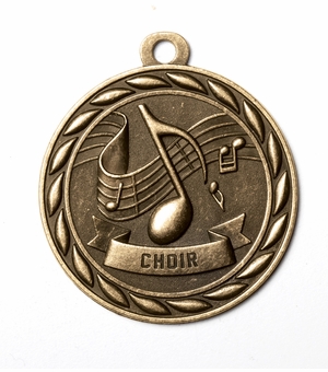 Metal 2-Inch in Diameter Round Choir Medal with Cutomizable Back in Antique Brass