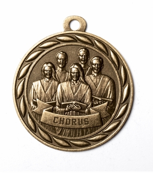 Metal 2-Inch in Diameter Round Chorus Medal with Cutomizable Back in Antique Brass