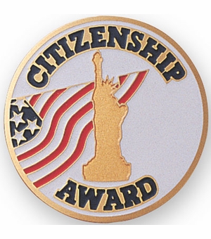 2-Inch in Diameter Round Etched-Enameled Metal Citizenship Award Medallion Insert in Gold with Peel-and-Stick Back