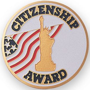 2-Inch in Diameter Round Etched-Enameled Metal Citizenship Award Medallion Insert in Gold with Peel-and-Stick Back