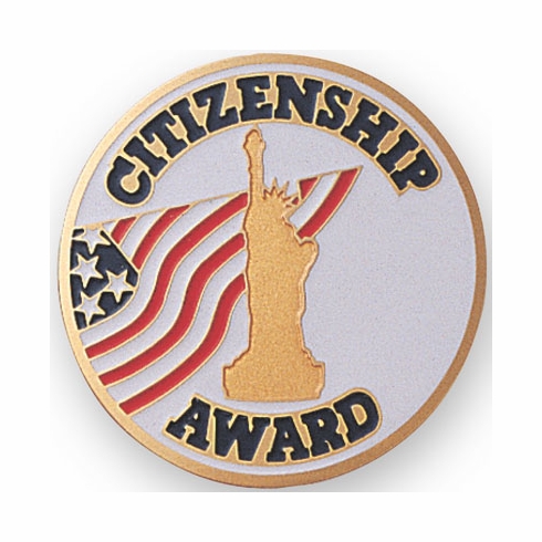 2-Inch in Diameter Round Etched-Enameled Metal Citizenship Award Medallion Insert in Gold with Peel-and-Stick Back