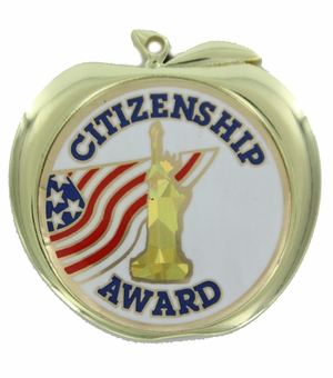 2-1/2 Inch Citizenship Themed Apple Medal in Gold