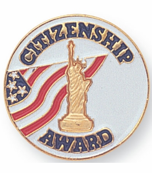 3/4 Inch in Diameter Die-Struck Enameled Gold Plated 'Citizenship Award' Pin